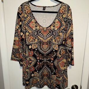 SHEINCurve Black and Orange Paisley Tunic Top